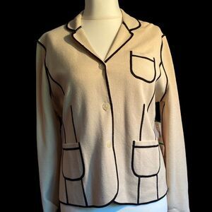 0201 Vintage ANNE KLEIN Cream and Black Wool Blazer Size L NWT